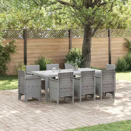 vidaXL Kert étkező szett 9 pcs Világosszürke Polt rattan