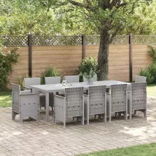   vidaXL Kert étkező szett 11 pcs Világosszürke Polt rattan