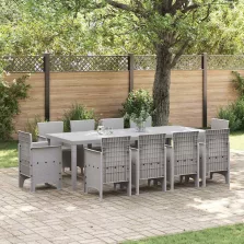   vidaXL Kert étkező szett 11 pcs Világosszürke Polt rattan