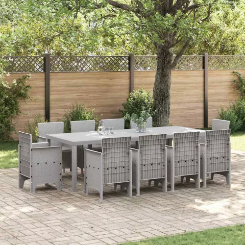 vidaXL Kert étkező szett 11 pcs Világosszürke Polt rattan