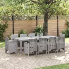   vidaXL Kert étkező szett 11 pcs Világosszürke Polt rattan