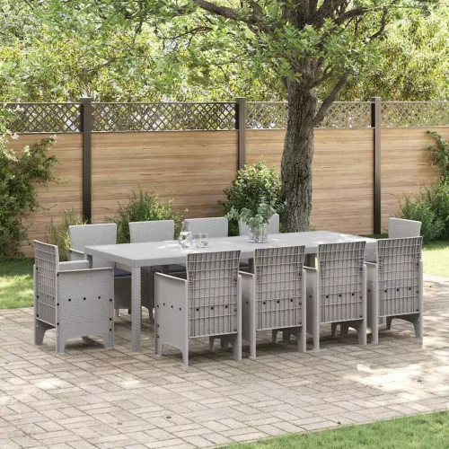 vidaXL Kert étkező szett 11 pcs Világosszürke Polt rattan