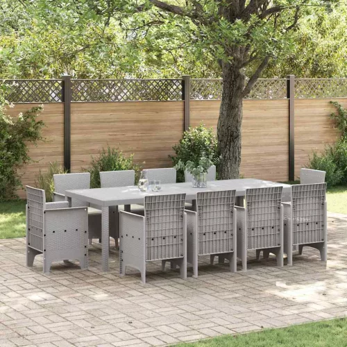 vidaXL Kert étkező szett 11 pcs Világosszürke Polt rattan