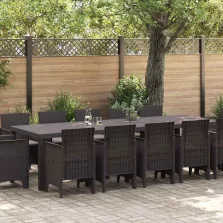   vidaXL Kert étkező szett párnával 13 pcs Barna és taupe Poli rattan