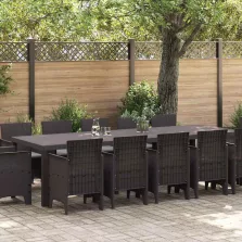   vidaXL Kert étkező szett 13 pcs Barna és világosszürke Rattan és Párna