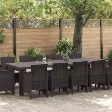vidaXL Kert étkező szett párnával 13 pcs Barna Rattan