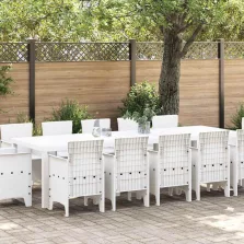 vidaXL Kert étkező szett 13 pcs Fehér Poli rattan