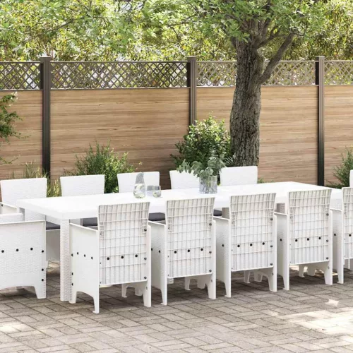 vidaXL Kert étkező szett párnával 13 pcs Fehér Mű rattan és fém
