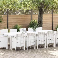   vidaXL Kert étkező szett párnával 13 pcs Fehér Poli rattan és pamut