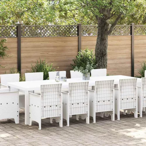 vidaXL Kert étkező szett párnával 13 pcs Fehér Poli rattan és pamut