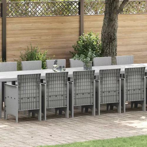 vidaXL Kert étkező szett 17 pcs Világosszürke Polt rattan