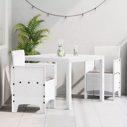 vidaXL Kert étkező szett 3 pcs Fehér Polt rattan