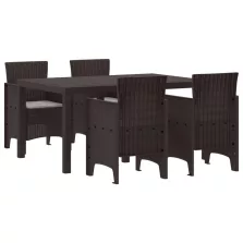   vidaXL 5 darabos kerti étkezőszett párnákkal Brown Poly Rattan