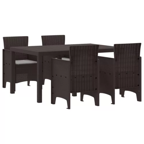 vidaXL 5 darabos kerti étkezőszett párnákkal Brown Poly Rattan
