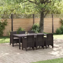 vidaXL Kert étkező szett 7 pcs Barna Polt rattan