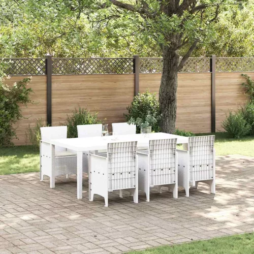 vidaXL Kert étkező szett 7 pcs Fehér Polt rattan