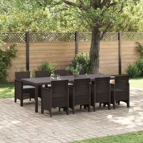 vidaXL Kert étkező szett 9 pcs Barna Polt rattan