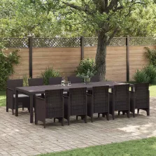   vidaXL Kert étkező szett 11 pcs Barna és világosszürke Poli rattan