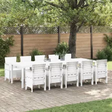 vidaXL Kert étkező szett 11 pcs Fehér Rattan és acél