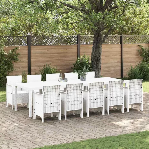 vidaXL Kert étkező szett 11 pcs Fehér Rattan és acél