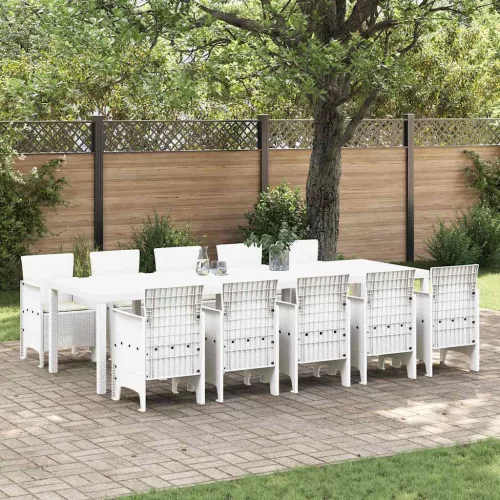 vidaXL Kert étkező szett párnával 11 pcs Fehér Polyrattan és acél