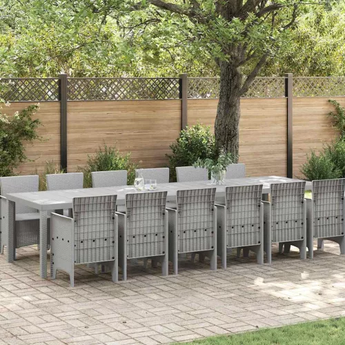 vidaXL Kert étkező szett 13 pcs Világosszürke Polt rattan