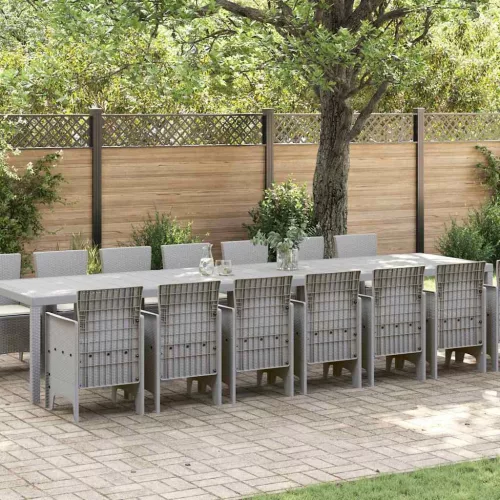 vidaXL Kert étkező szett 15 pcs Világosszürke Polt rattan