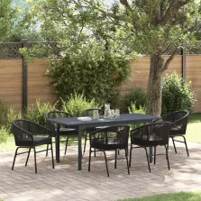 vidaXL Kert étkező szett 7 pcs Fekete Poli rattan