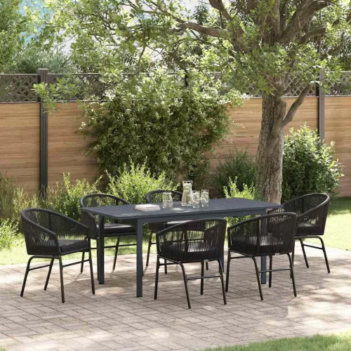 vidaXL Kert étkező szett 7 pcs Fekete Poli rattan