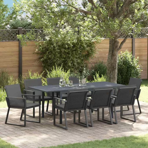 vidaXL Kert étkező szett 9 pcs Fekete Poli rattan