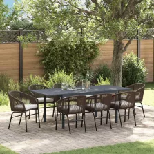 vidaXL Kert étkező szett 9 pcs Barna Poli rattan