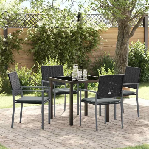 vidaXL Kert étkező szett 5 pcs Fekete Poli rattan