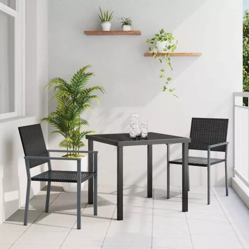 vidaXL Kert étkező szett 3 pcs Fekete Poli rattan