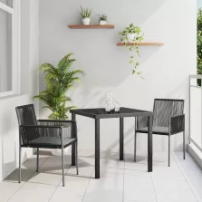 vidaXL Kert étkező szett 3 pcs Fekete Poli rattan