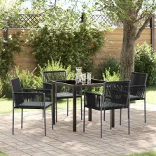 vidaXL Kert étkező szett 5 pcs Fekete Poli rattan