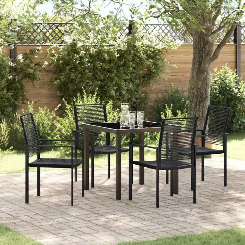 vidaXL Kert étkező szett 5 pcs Fekete PVC rattán