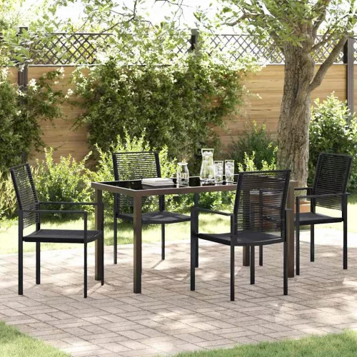 vidaXL Kert étkező szett 5 pcs Fekete PVC rattán