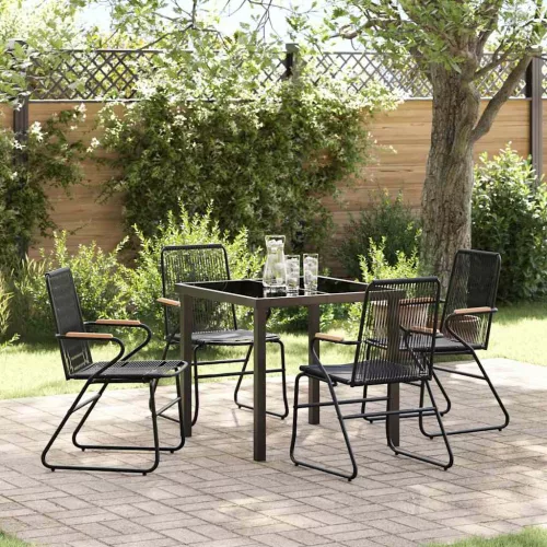 vidaXL Kert étkező szett 5 pcs Fekete PVC rattán