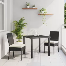 vidaXL 3 Darabos Kerti Étkező Szett Fekete Poli Rattan