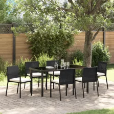 vidaXL 7 darabos Kerti Étkező Szett, Fekete Poly Rattan