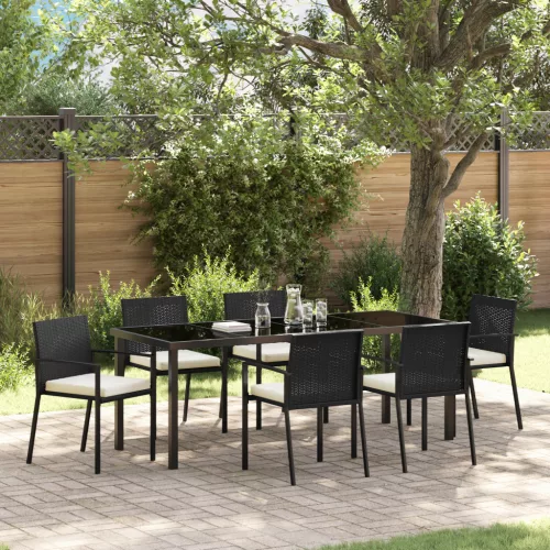 vidaXL 7 Részes Kerti Étkező Szett Fekete Poly Rattan