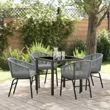 vidaXL Kert étkező szett 5 pcs Szürke Poli rattan