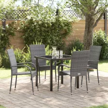 vidaXL Kert étkező szett 5 pcs Szürke Poli rattan