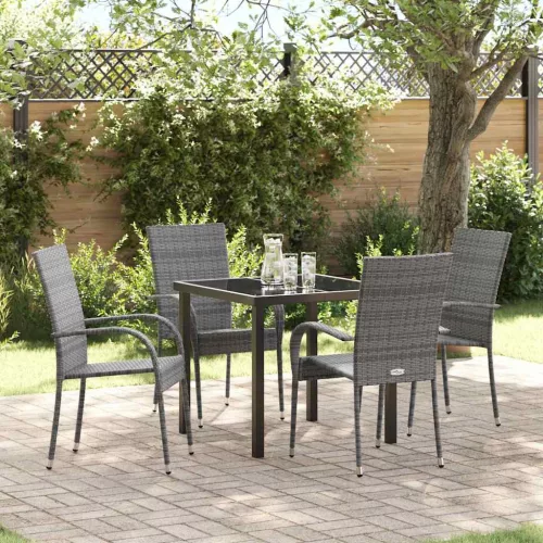 vidaXL Kert étkező szett 5 pcs Szürke Poli rattan