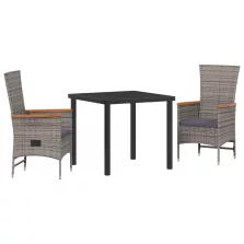   vidaXL 3 darabos étkezős szett párnákkal Szürke Poli Rattan