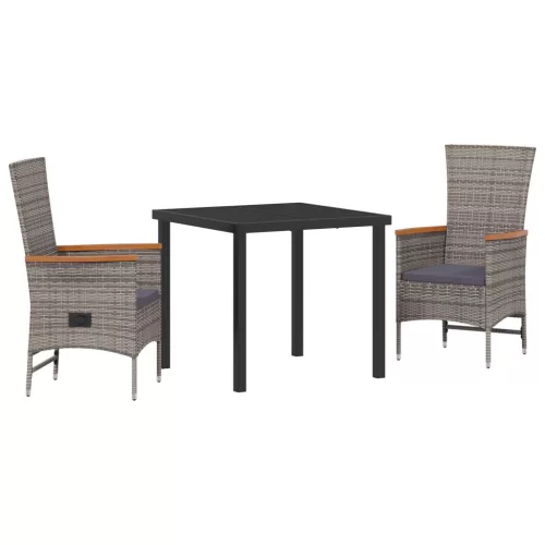vidaXL 3 darabos étkezős szett párnákkal Szürke Poli Rattan