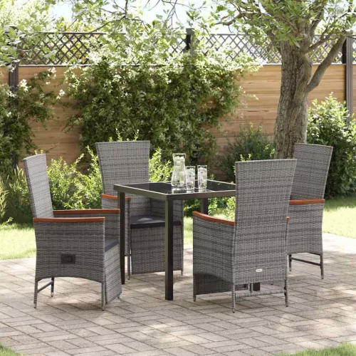vidaXL Kert étkező szett párnával 5 pcs Szürke Poli rattan