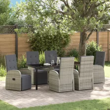   vidaXL 7 részes kerti étkező szett párnákkal, szürke, polirattan