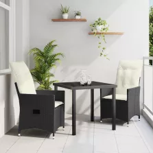   vidaXL Kert étkező szett párnával 3 pcs Fekete Poli rattan