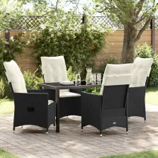   vidaXL Kert étkező szett párnával 5 pcs Fekete Poli rattan